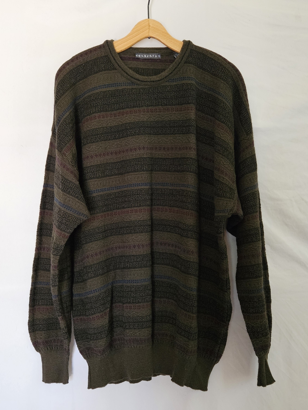 Vintage Consensus Knit Wool Blend Sweater Mens XL Grandpacore Fisherman Academia